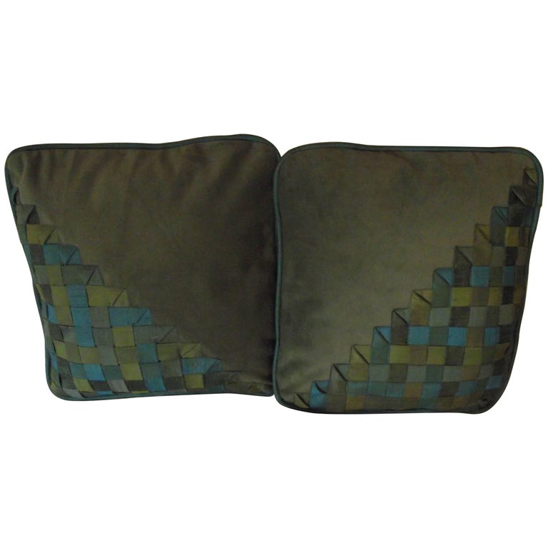 Art Deco Pillows, Original Geometric Silk Design on Velvet Comfort Throw Pillows For Sale at 1stdibs