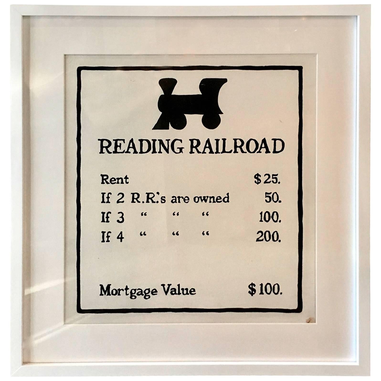 Oversized Hand-Painted Monopoly Sign "Reading Railroad"