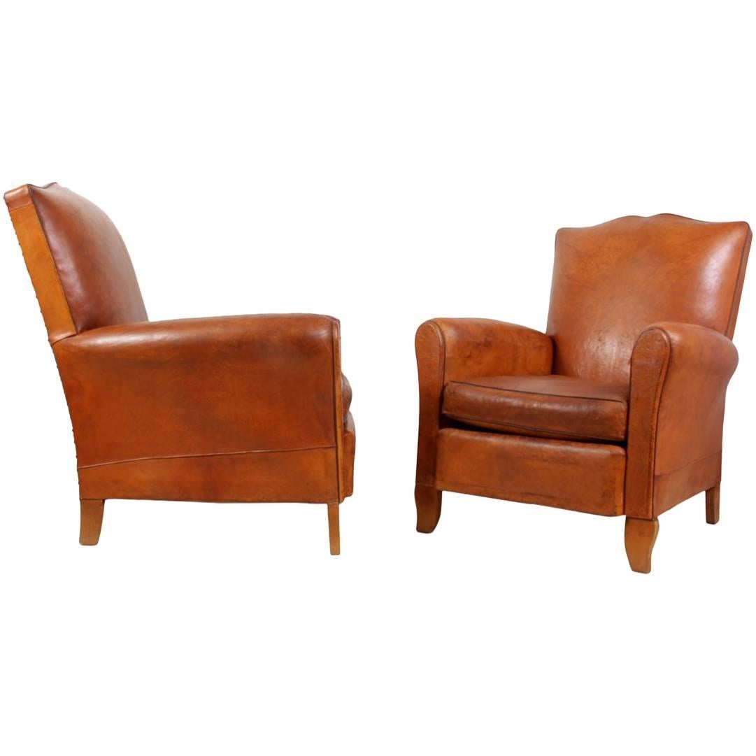 Pair of Moustache Back French Leather Club Chairs