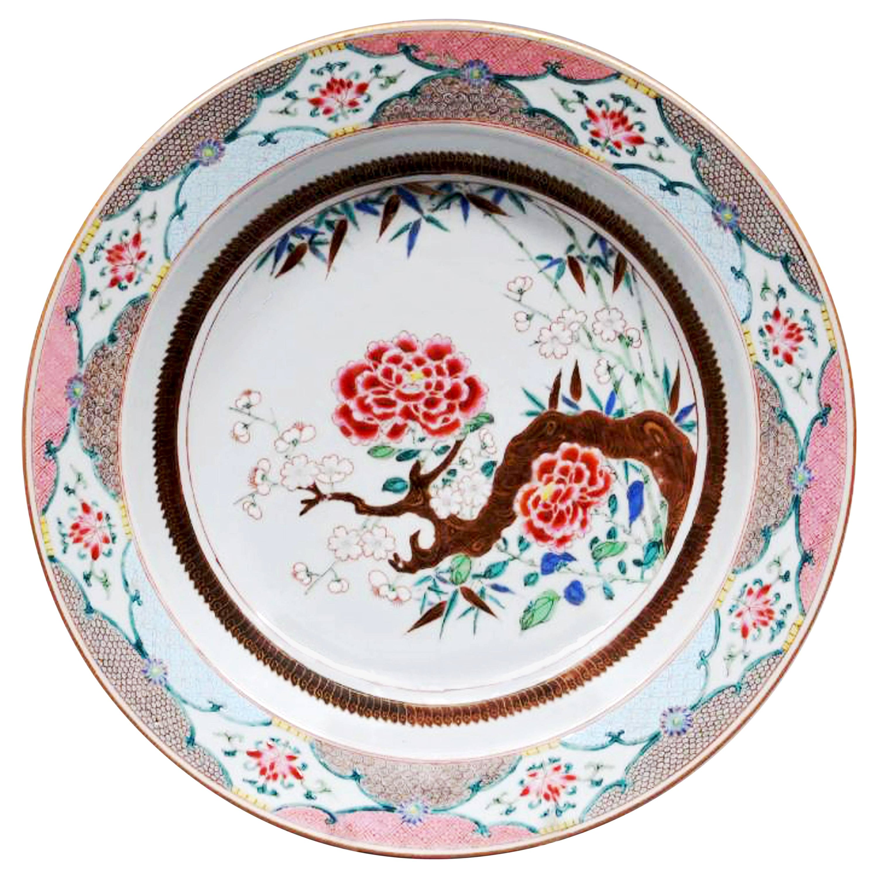 18th Century Chinese Export Famille Rose Porcelain Deep Basin For Sale