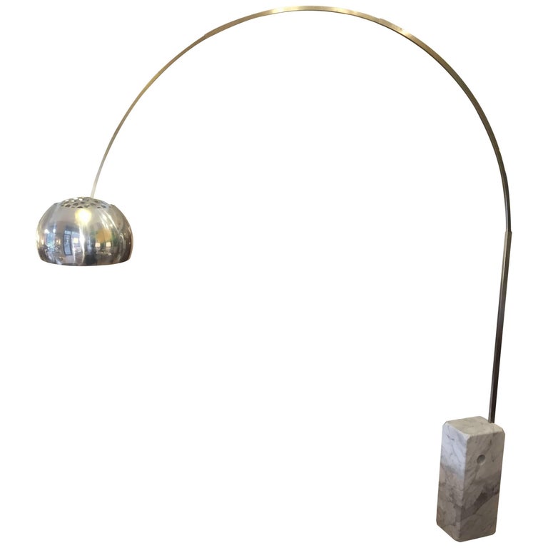 1960s Castiglioni Arco Floor steel and white marble base Lamp for Flos ...
