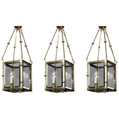 Set of Three Gilt Brass Hall Lanterns