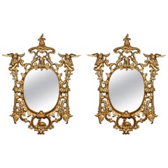 Pair of Substantial Chinese Chippendale Style Giltwood Mirrors