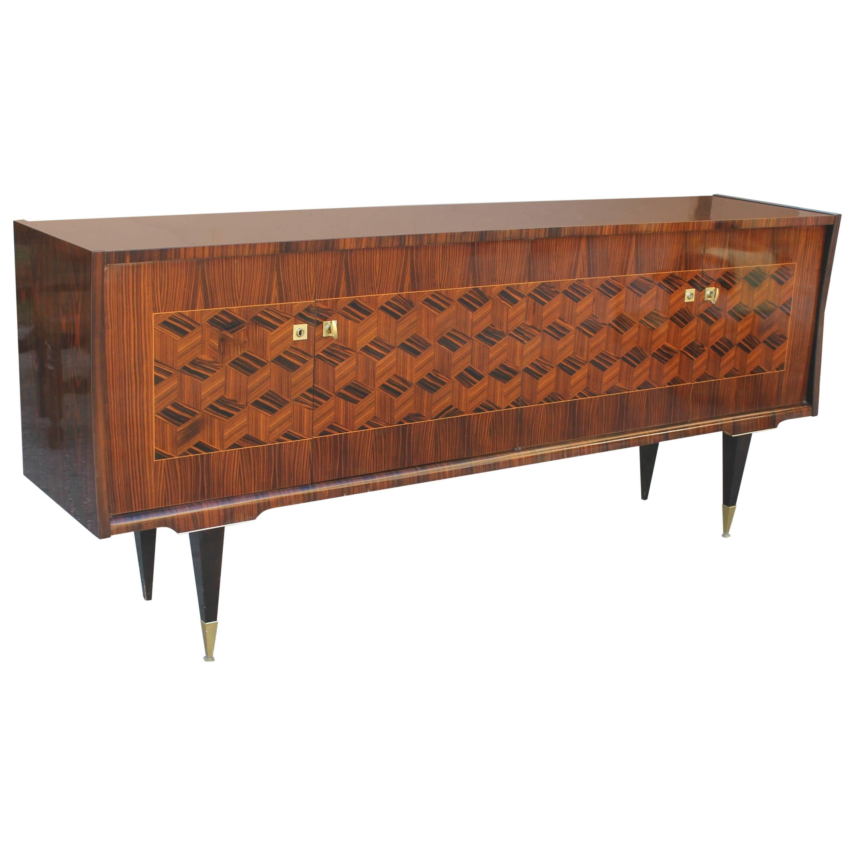 French Art Deco Exotic Macassar Marquetry Sideboard / Buffet / Bar, circa 1940s