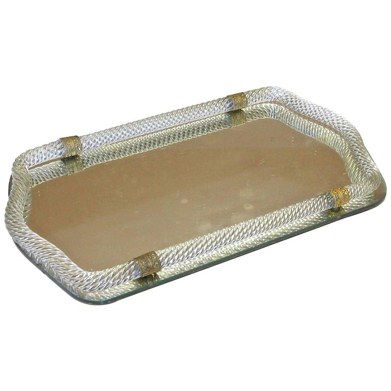 Large Murano Twisted Glass Rope Mirrored Vanity Tray For Sale