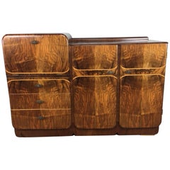 Art Deco English Dry Bar in Burl Wood with Inlay