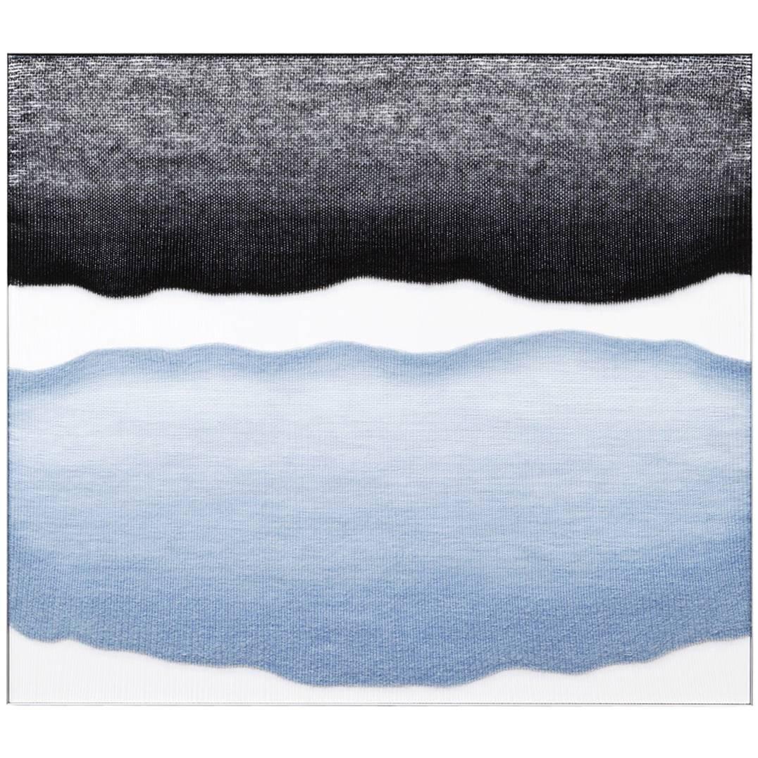 Contemporary Handwoven Wall Fiber Art, Pale Blue and Black by Mimi Jung