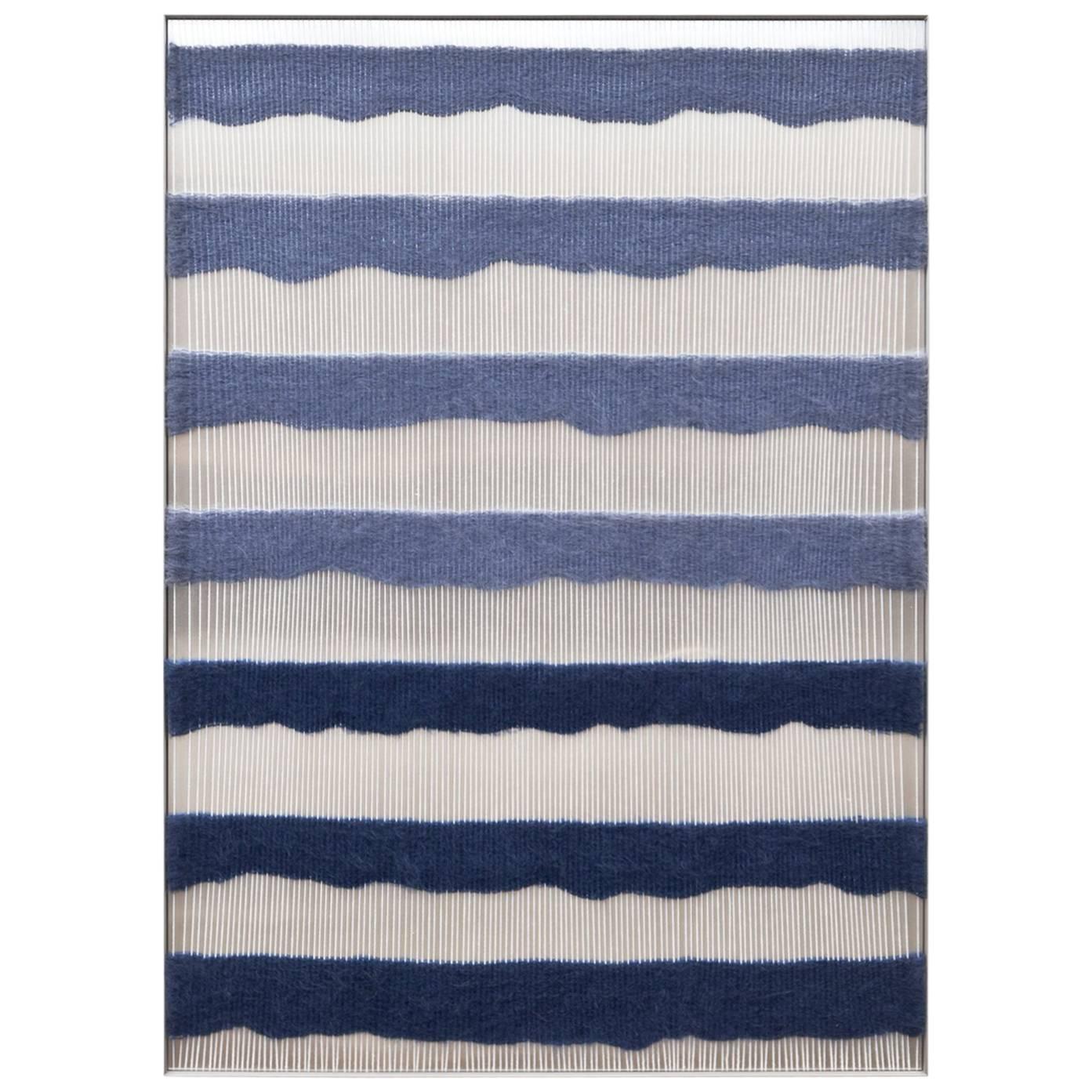 Contemporary Handwoven Wall Fiber Art, Periwinkle & Dark Blue by Mimi Jung