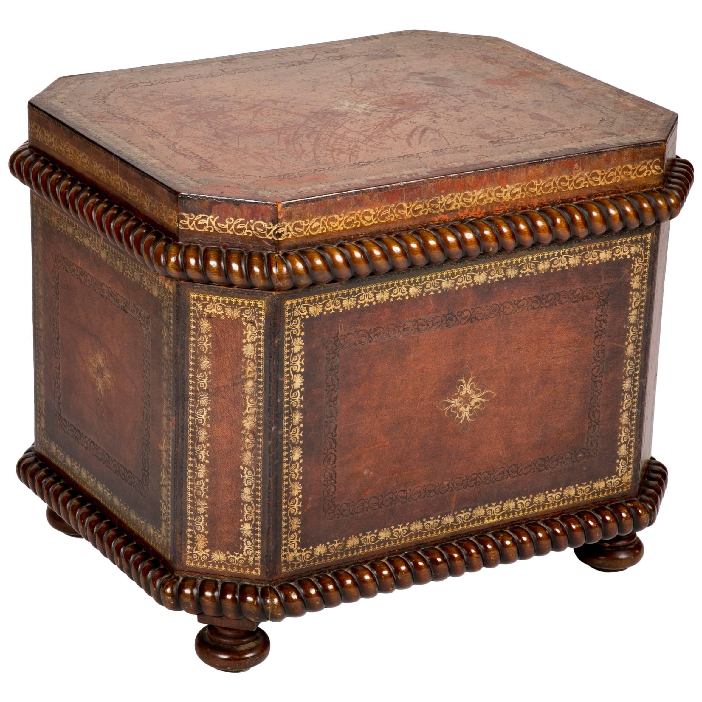 Tooled and Gilt Leather Chest with Faux Marble Interior