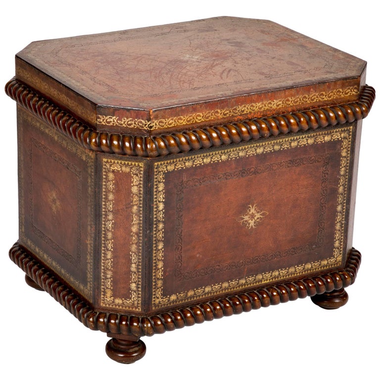 Tooled and Gilt Leather Chest with Faux Marble Interior at 1stDibs