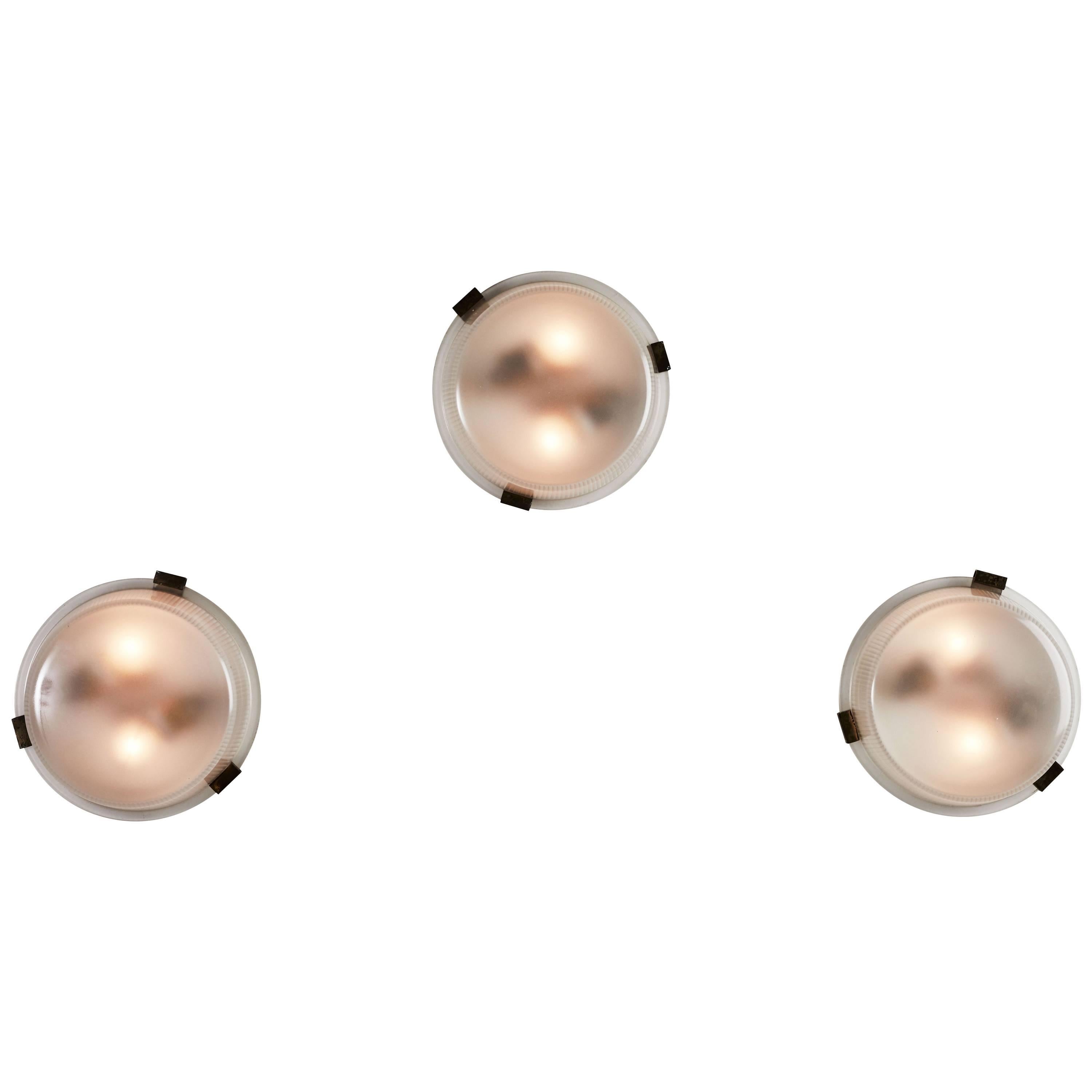 Three Rare Flush Mount Wall/Ceiling Lights by Ignazio Gardella for Azucena