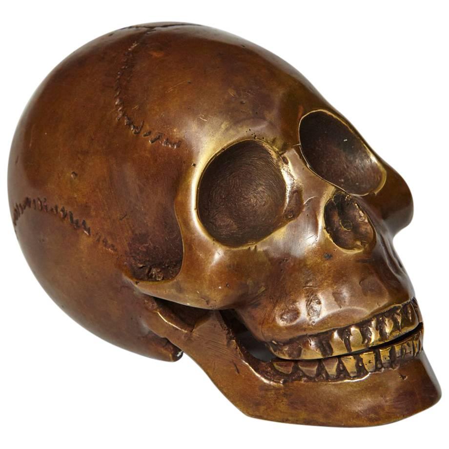 Memento Mori Bronze Statue of a Human Skull For Sale