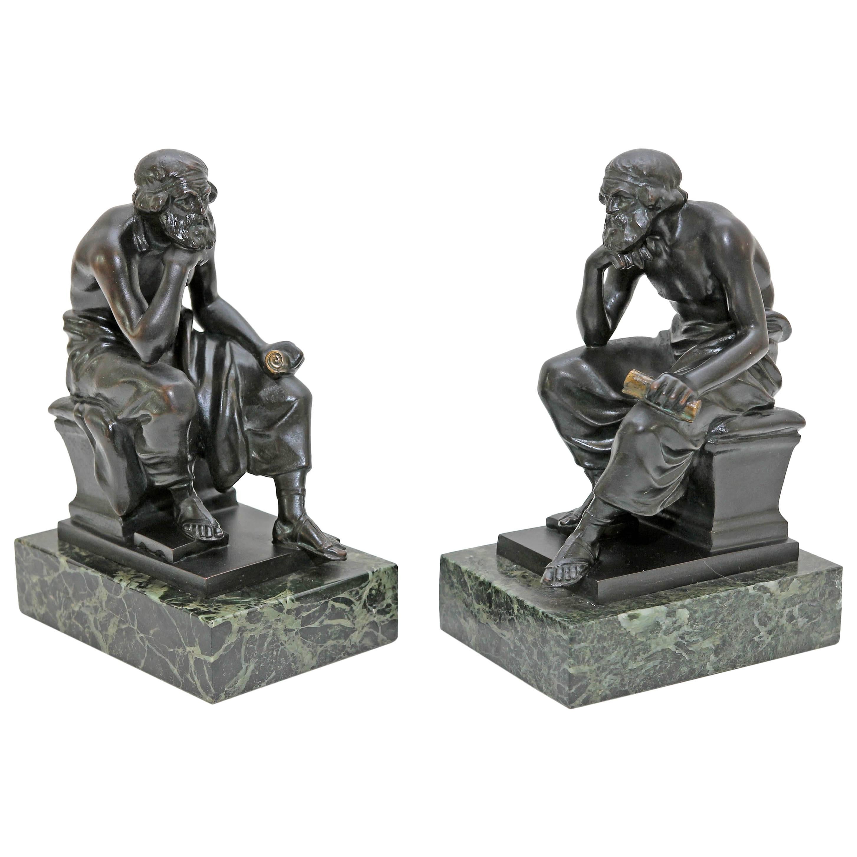 Sculpture "Socrates" Bronze and Marble Bookends