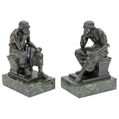 Skulptur „ „Sokraten““ aus Bronze und Marmor Buchstützen