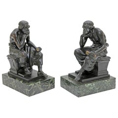 Serre-livres sculpture « Socrate » en bronze et marbre