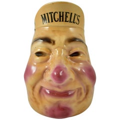 English Staffordshire Mitchell's Irish Whiskey Pub Advertising Face Jug