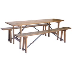 Folding Table and Two Folding Benches from France