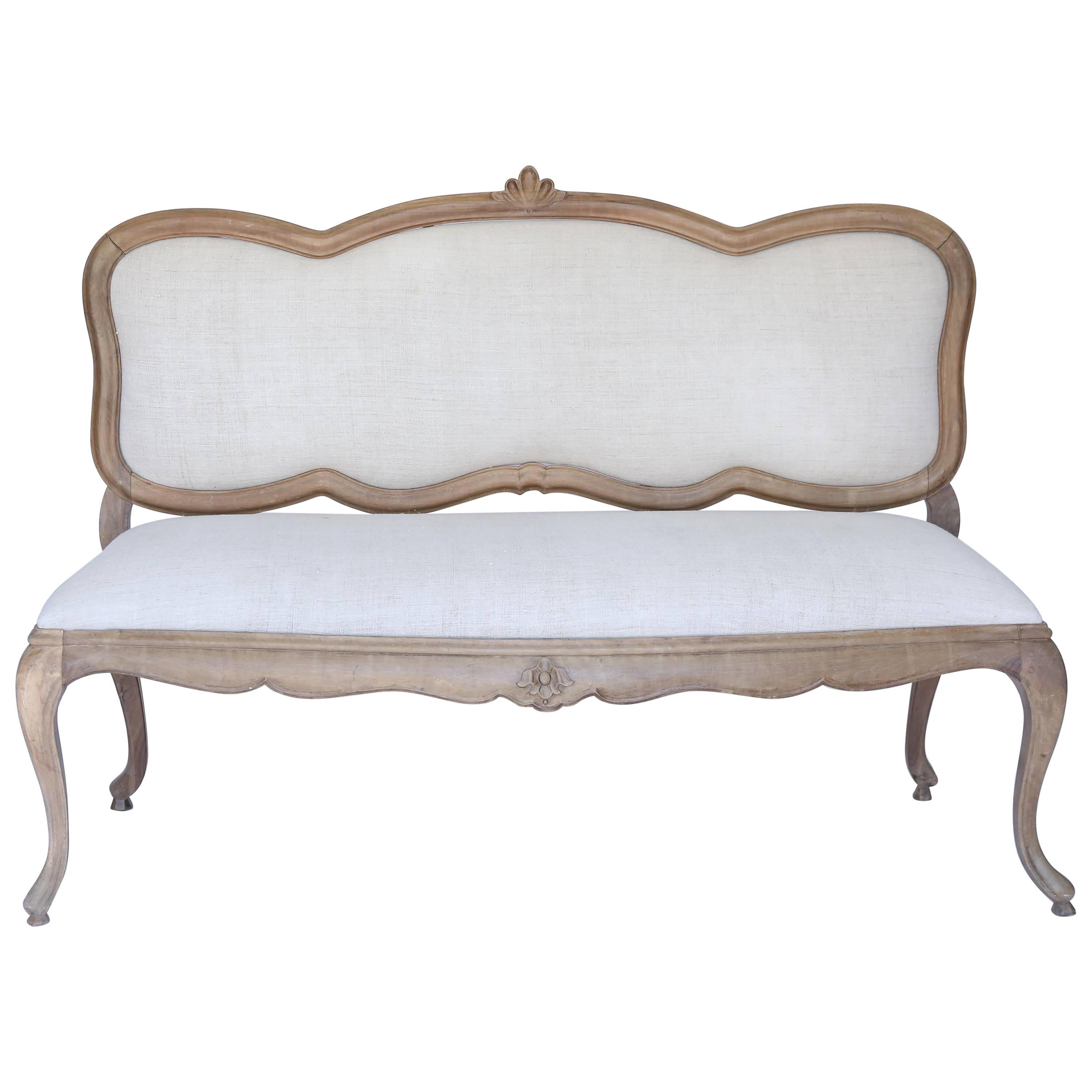 Antique French Bench, Newly Upholstered