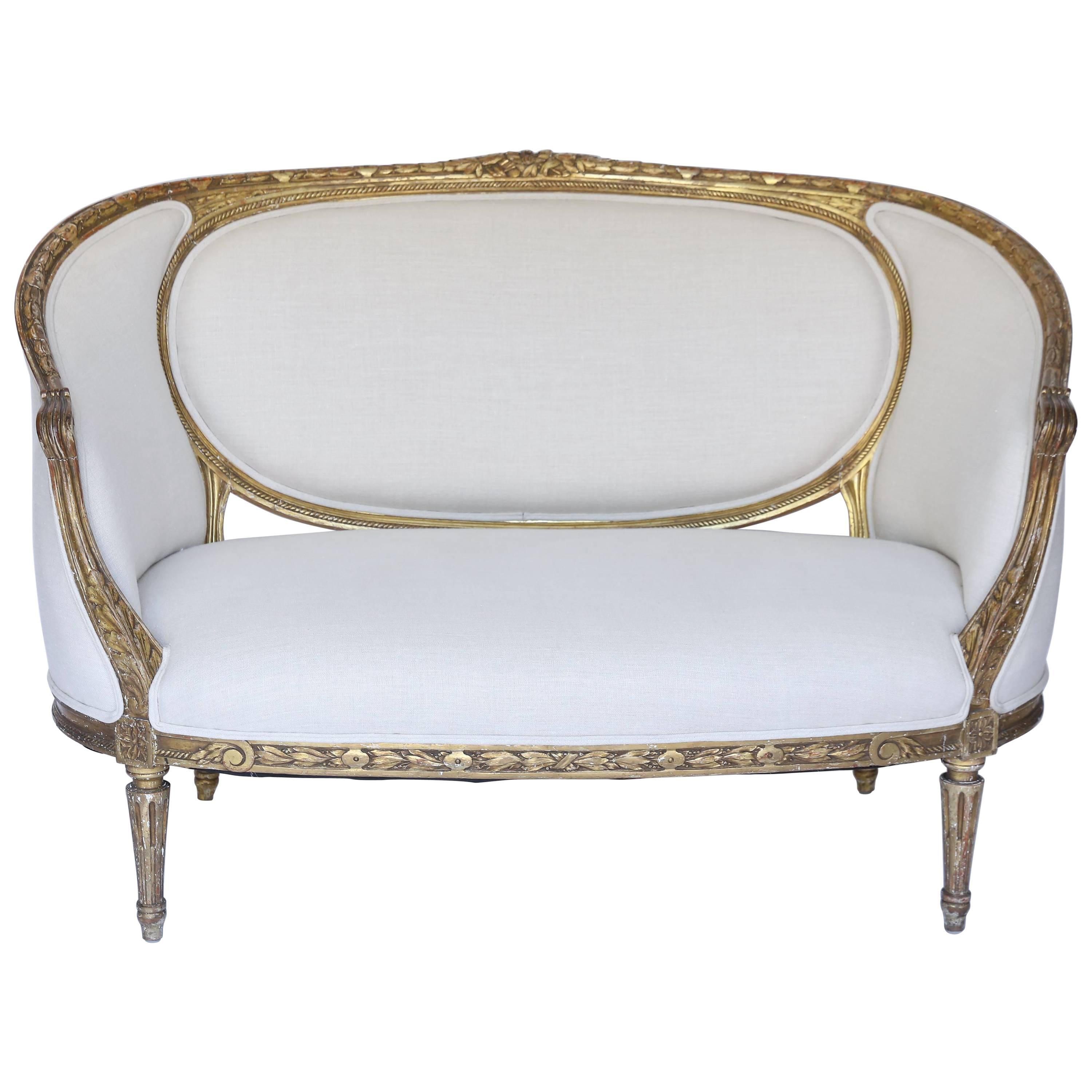 19th Century Louis XVI French Settee, Newly Upholstered