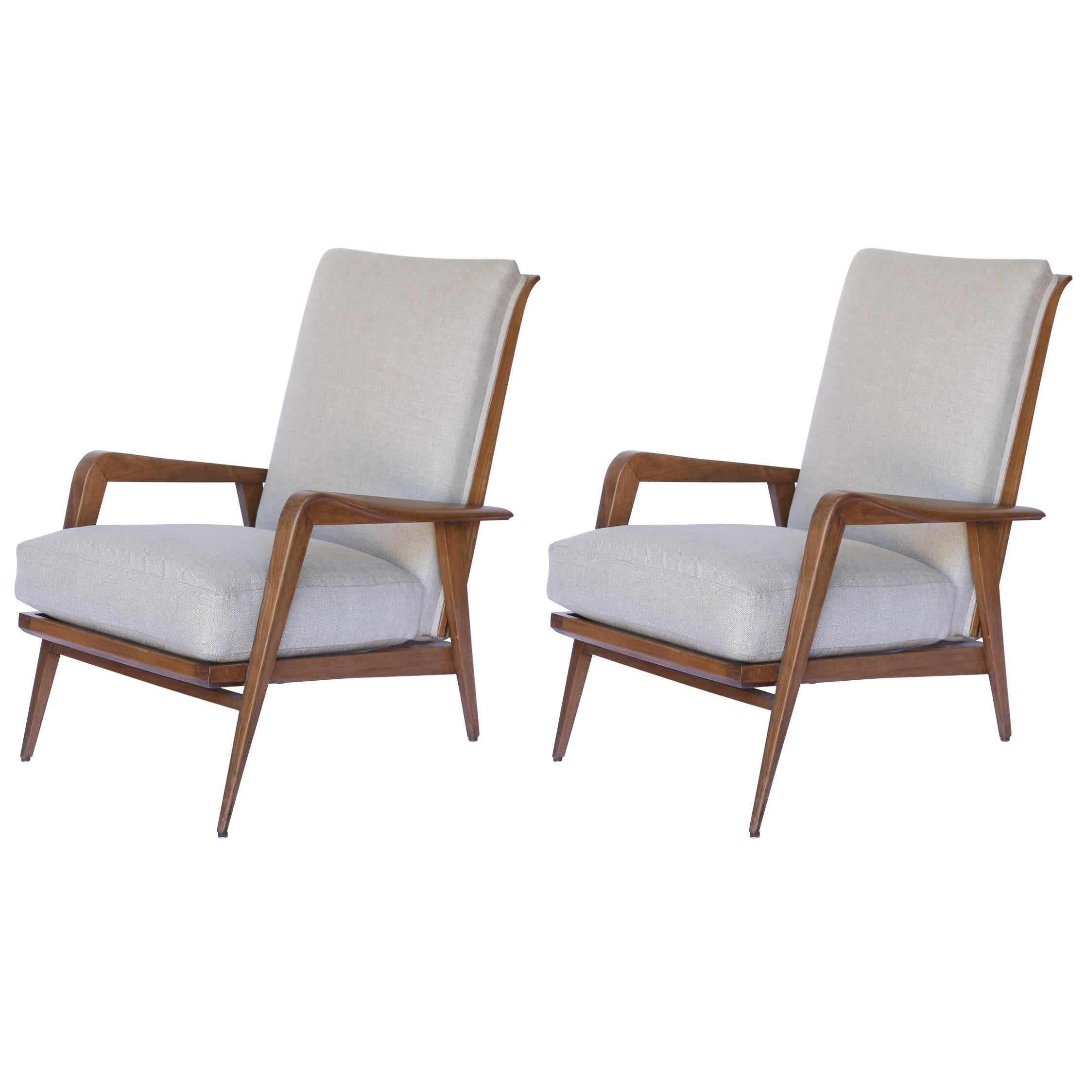 Pair of Milo Baughman Era Danish Modern Reclining Chairs