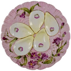 French Porcelain Hand-Painted Violets on Pink Oyster Plate