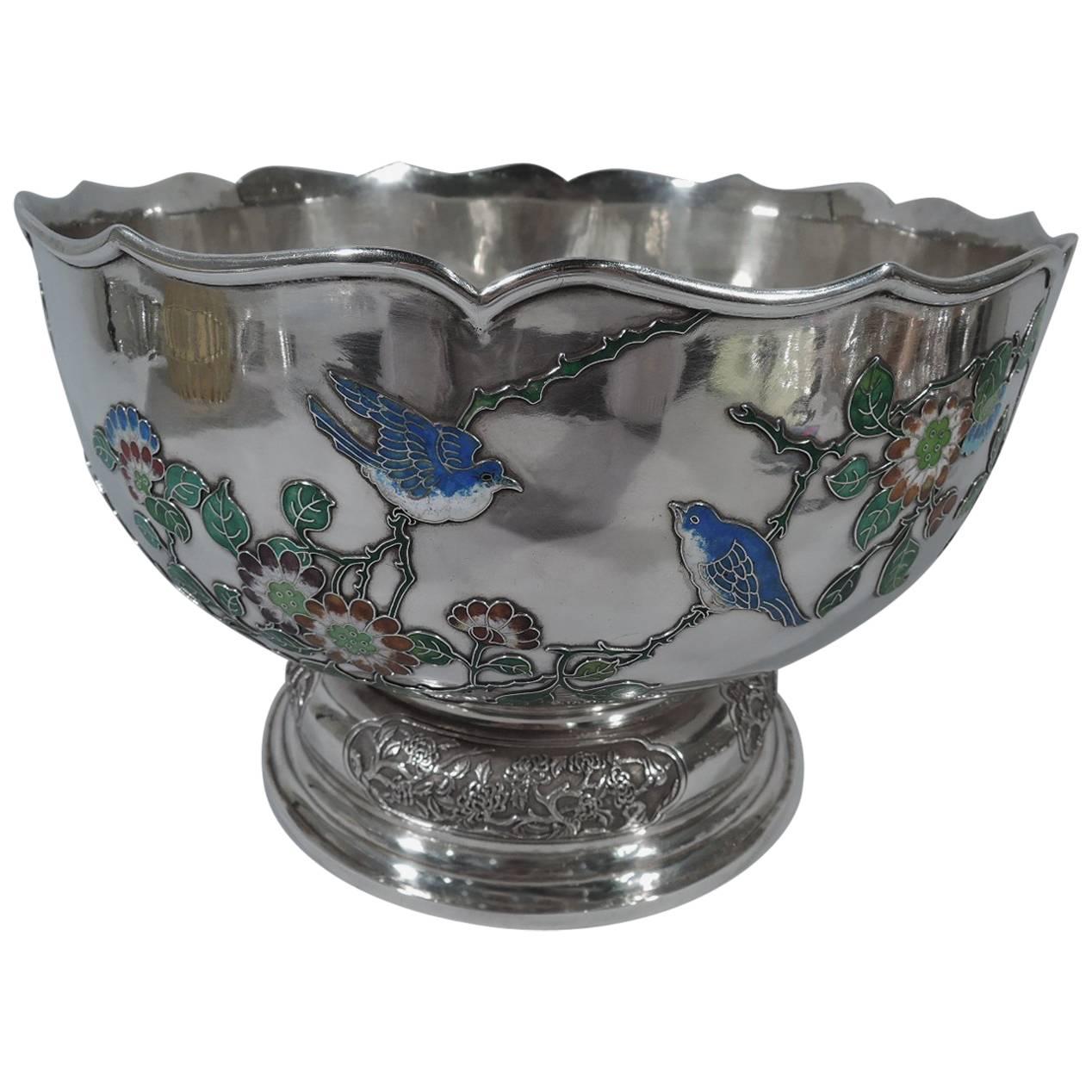 Very Fine Chinese Silver and Enamel Centrepiece Bowl by Wang Hing
