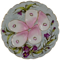 French Porcelain Hand-Painted Violets on Pale Blue Oyster Plate French Porcelain Hand-Painted Violets on Pale Blue Oyster Plate