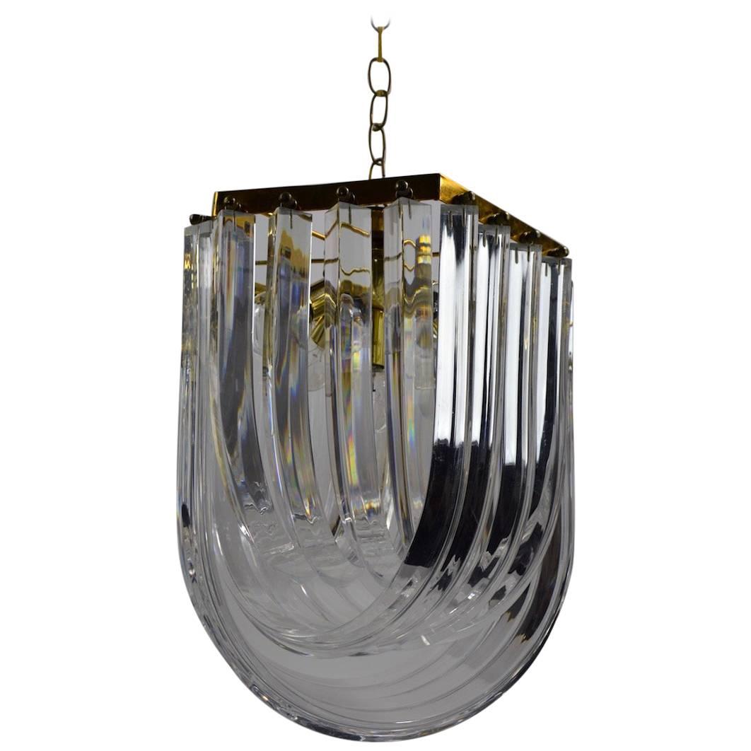 Brass and Lucite Swag Chandelier For Sale