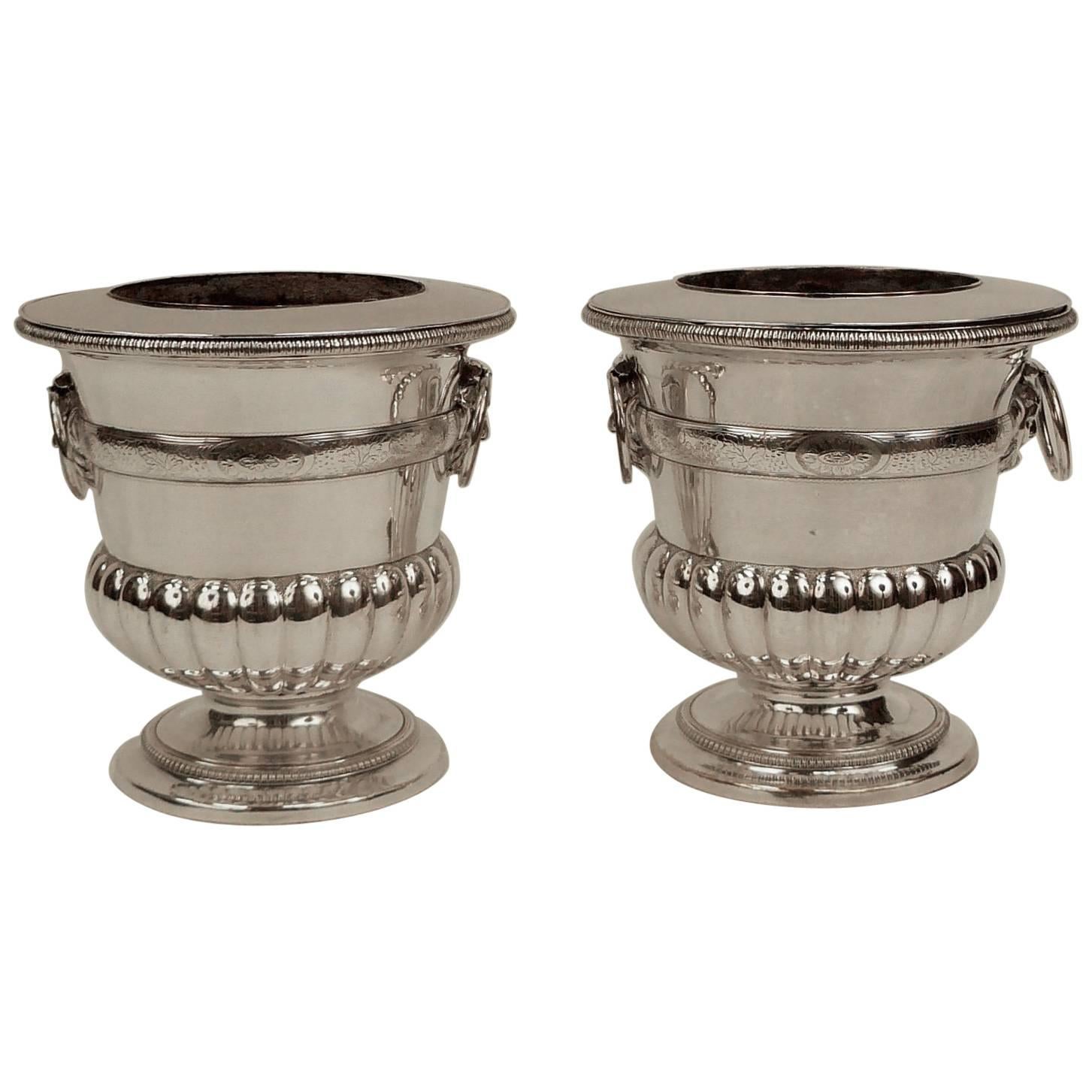 Pair of English George III Old Sheffield Plated Wine Coolers, circa 1790 For Sale