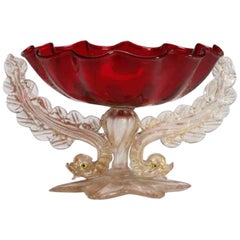 Monumental Art Deco Salviati Murano Dolphin Centrepiece Bowl or Tazza