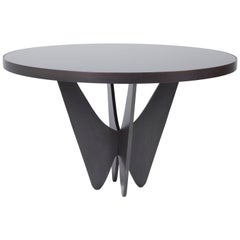 Vintage PAPILLON 48" Round Dining Table in Black Metal and Black Glass by Soraya Osorio 