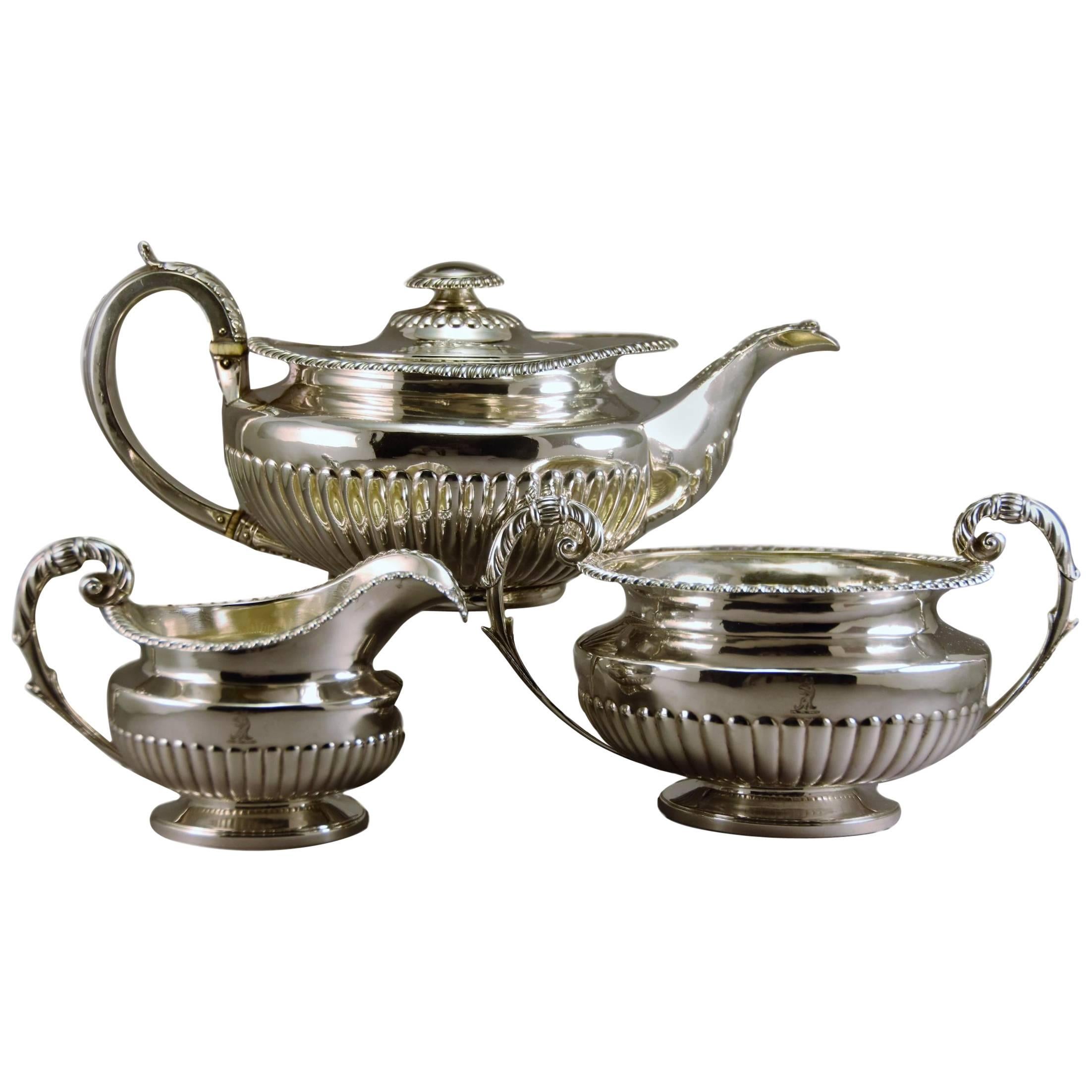 Sterling Silver Tea Set, Rebecca Emes and Edward Barnard, London, 1823 For Sale