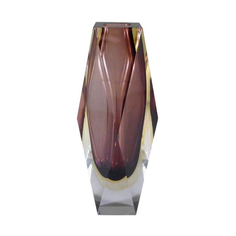 Faceted Murano Sommerso Glass Vase For Sale