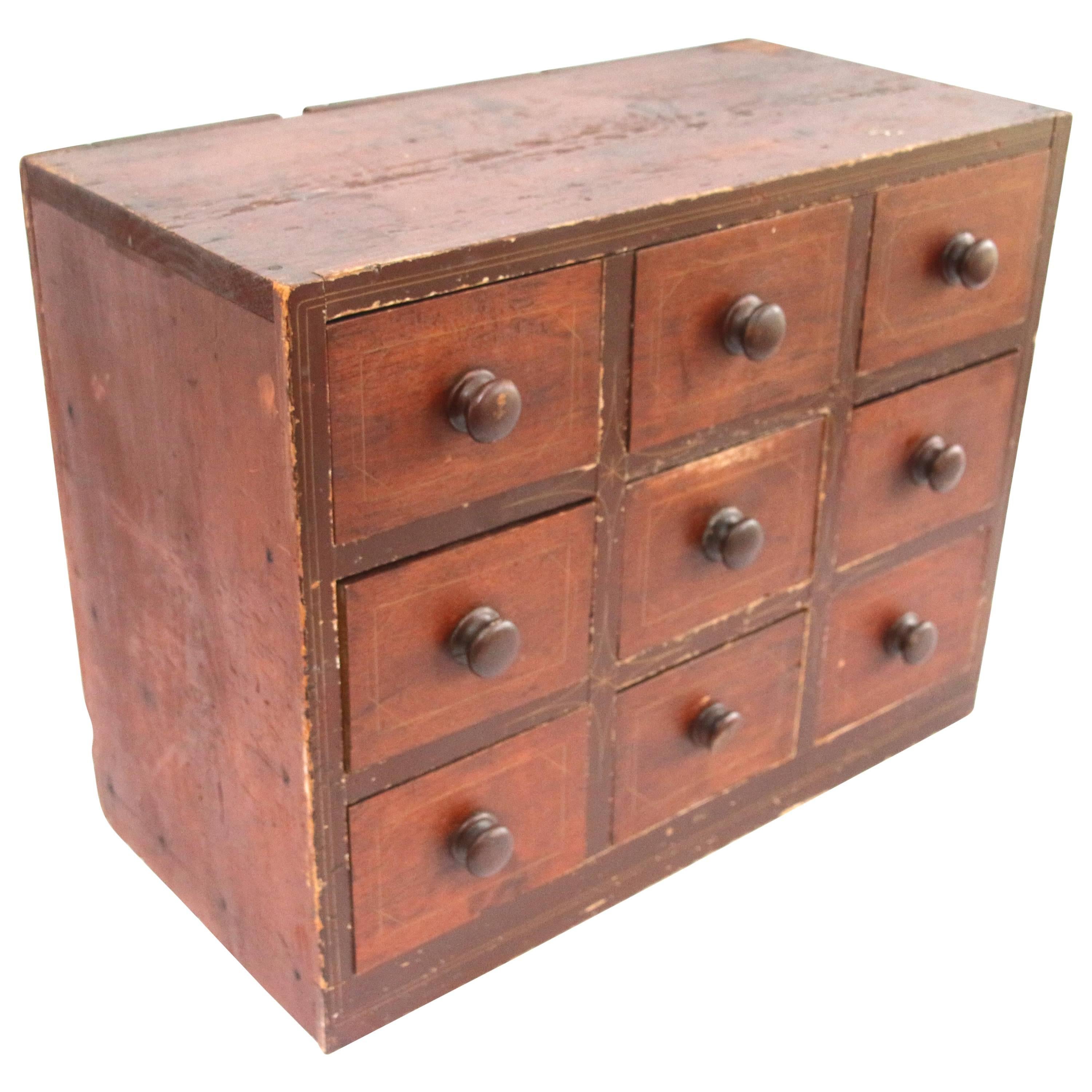19th Century Red Painted Vermont Apothecary or Spice Chest For Sale