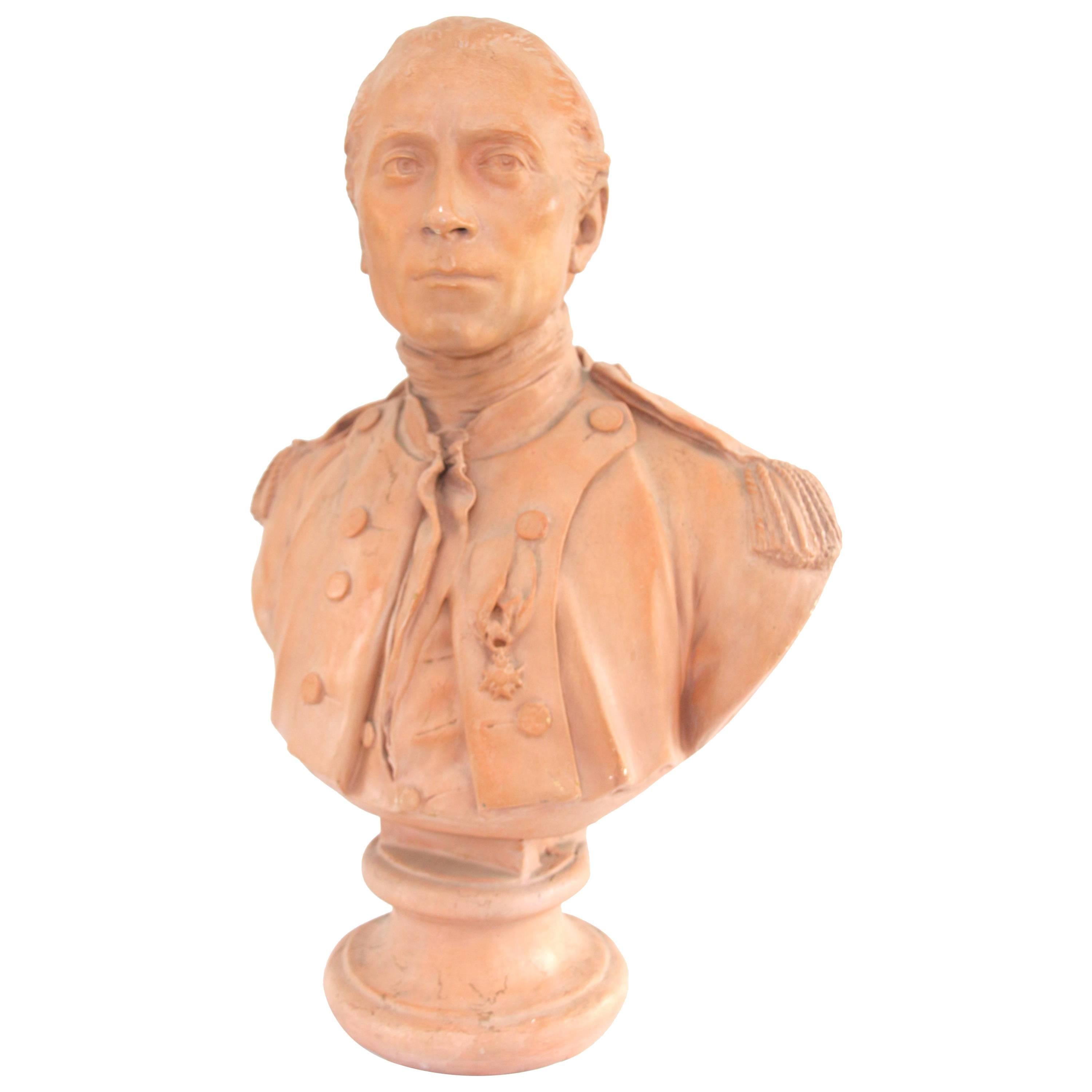 Late 19th Century Painted Plaster Bust of John Paul Jones For Sale