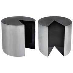 Pace Collection Stainless Steel and Granite Side Tables, Pair