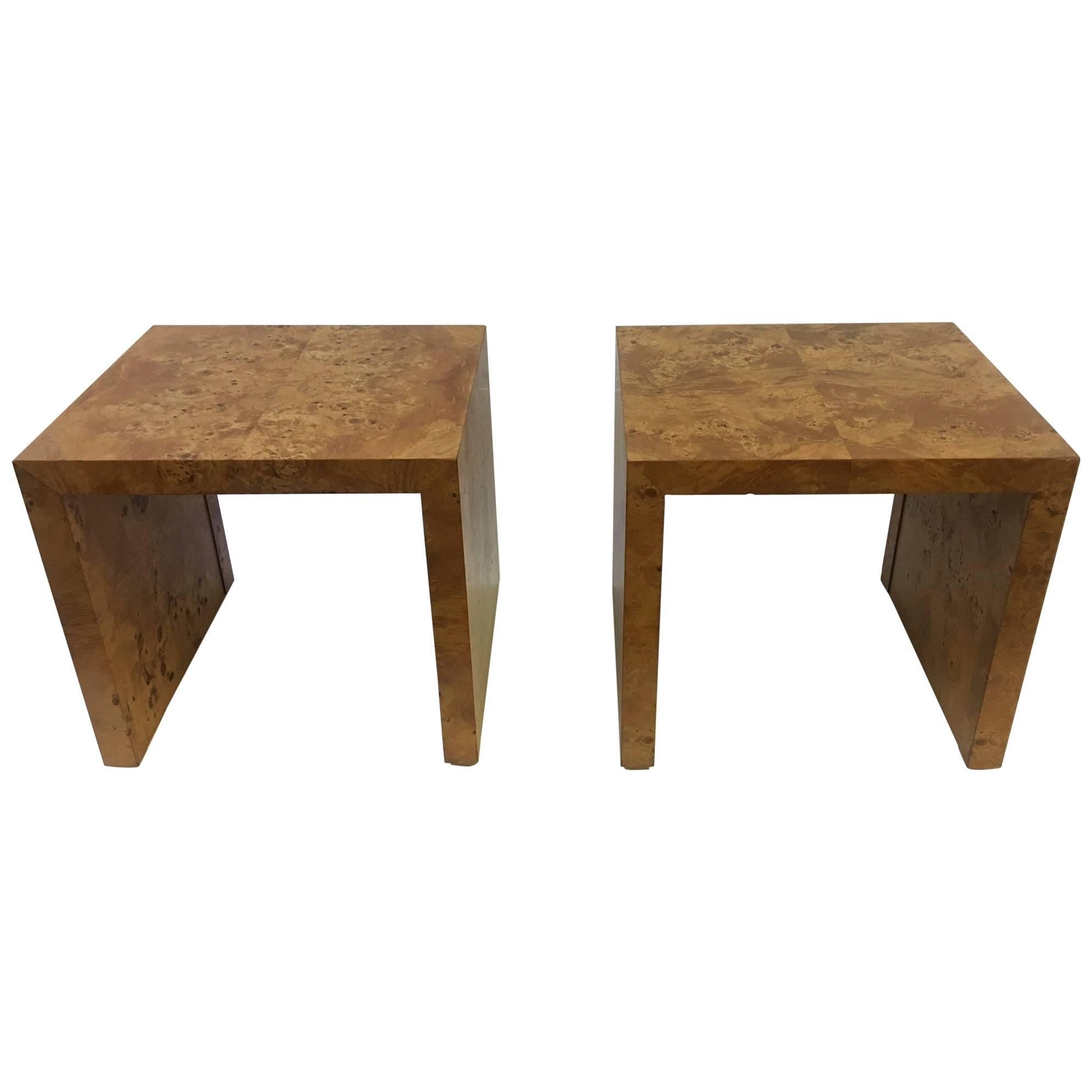 Pair of Burl Wood Side Tables or Nightstands by Milo Baughman