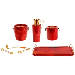 Retro Aldo Tura Lacquered Parchment Barware Set