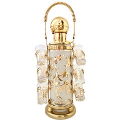 1960'S Frosted Glass, 22-Karat Gold and Gilt Brass Drinks Set of Nine
