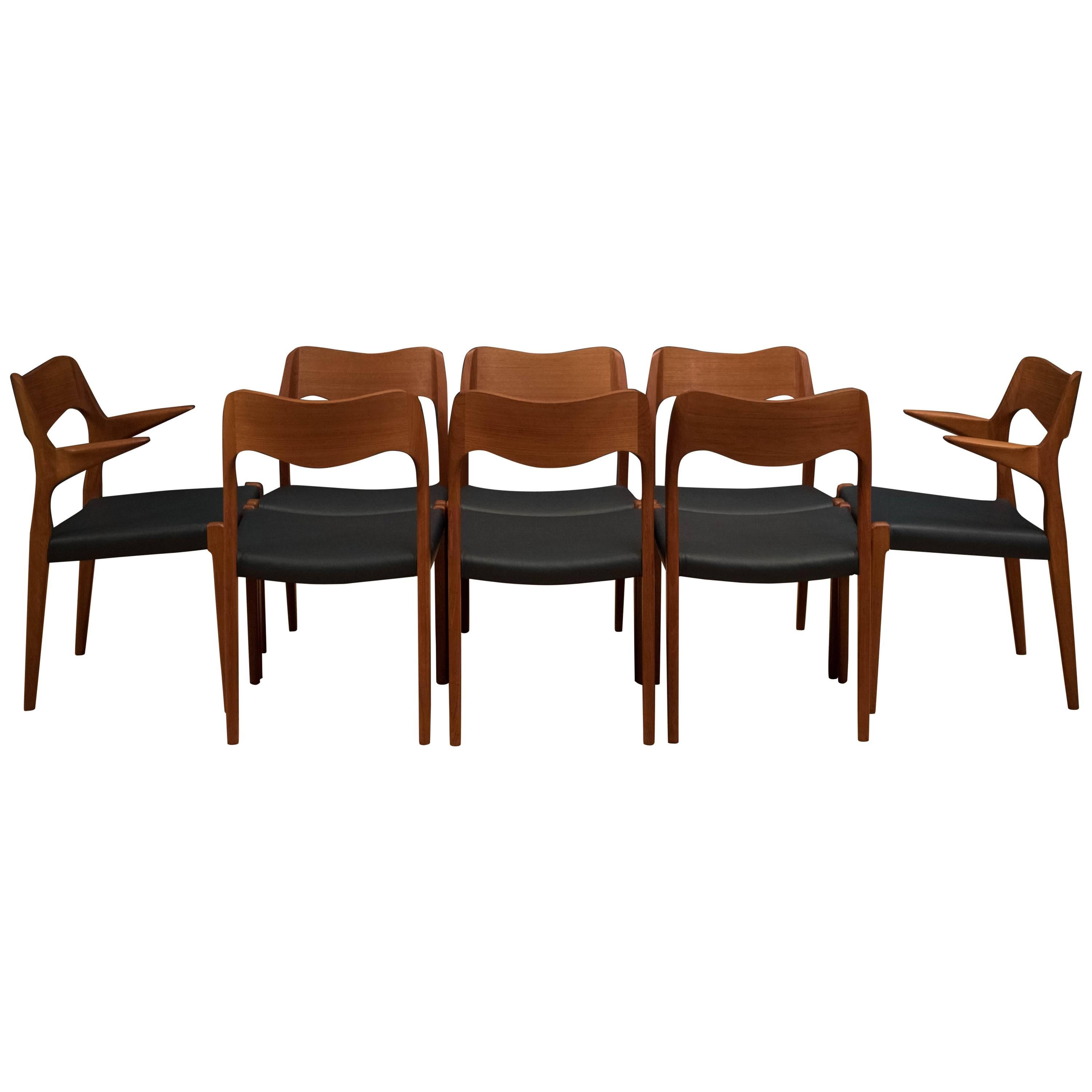 Set of Eight Danish Teak Niels Moller Dining Chairs