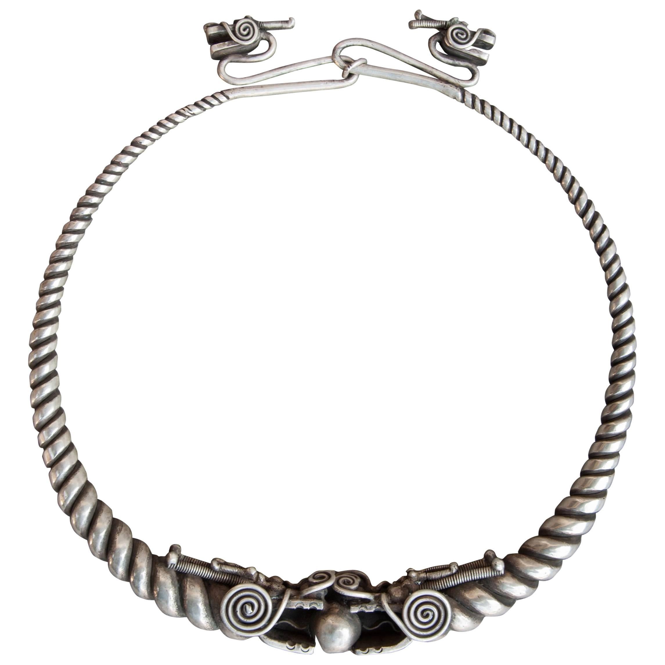 Hill Tribe Hand Worked Metal Torque Necklace from Guizhou, Mid-20th Century