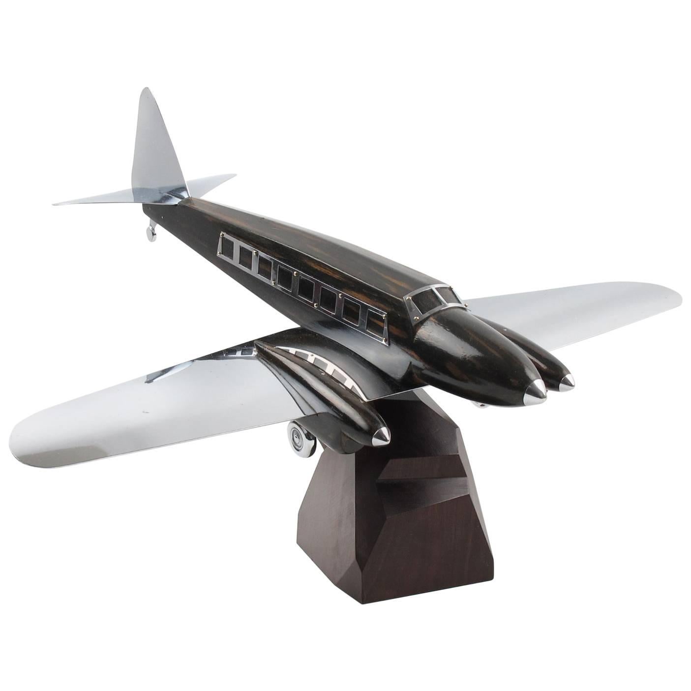 Art Deco Wooden and Chrome Airplane Aviation Model