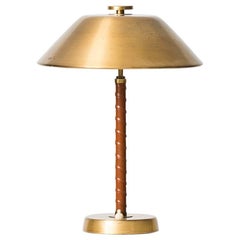 Table Lamp in Brass and Leather Produced by Einar Bäckström in Sweden