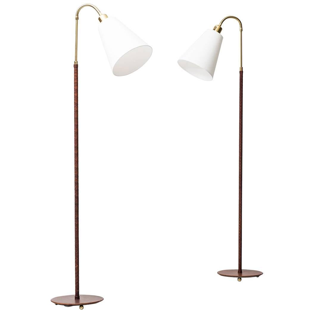 Pair of Floor Lamps with Braided Leather Produced in Sweden