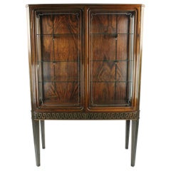 Very Rare 1940s European Rosewood and Pewter Inlaid Vitrine