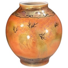 Orange Black Porcelain Vase by Japanese Master Artist
