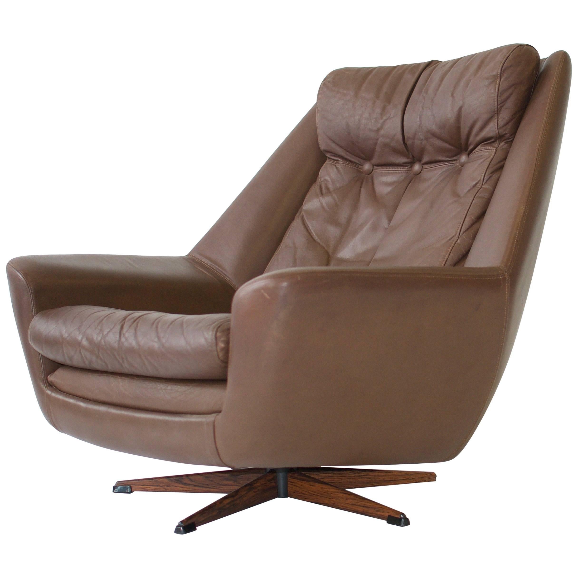 H. W. Klein Swivel Leather Lounge Chair For Sale