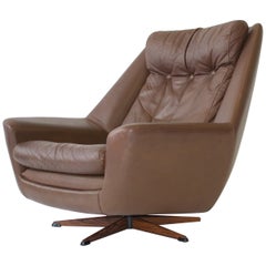 leather lounge chairs for sale H. W. Klein Swivel Leather Lounge Chair