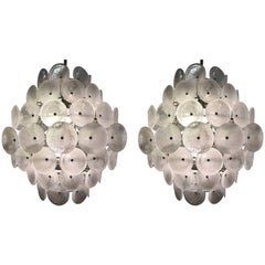 Set of Two Large Murano Discs Chandeliers, 1960s, Italy
