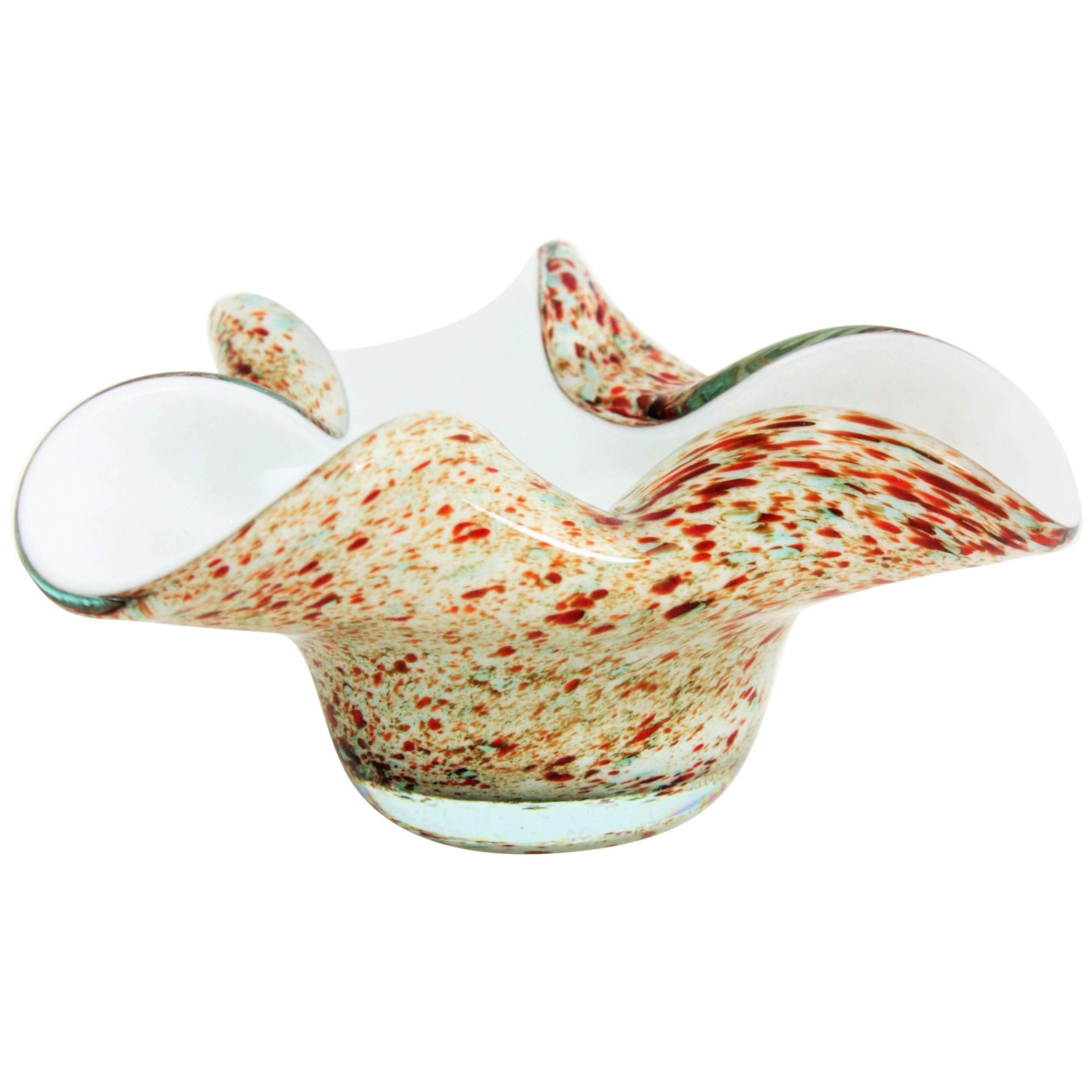 Abstract Murano Multicolored Tutti Frutti Handblown Italian Art Glass Bowl For Sale